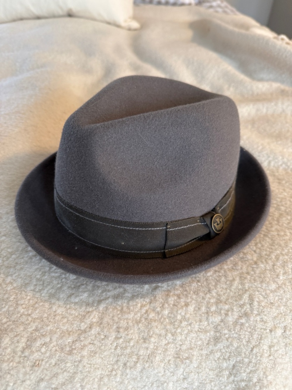 Men's Gray Wool Fedora Hat with Ribbon Band